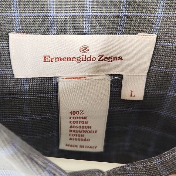 VTG Ermenegildo Zegna Plaid Print Long Sleeve Cotton Button Down Shirt Large - Picture 4 of 7